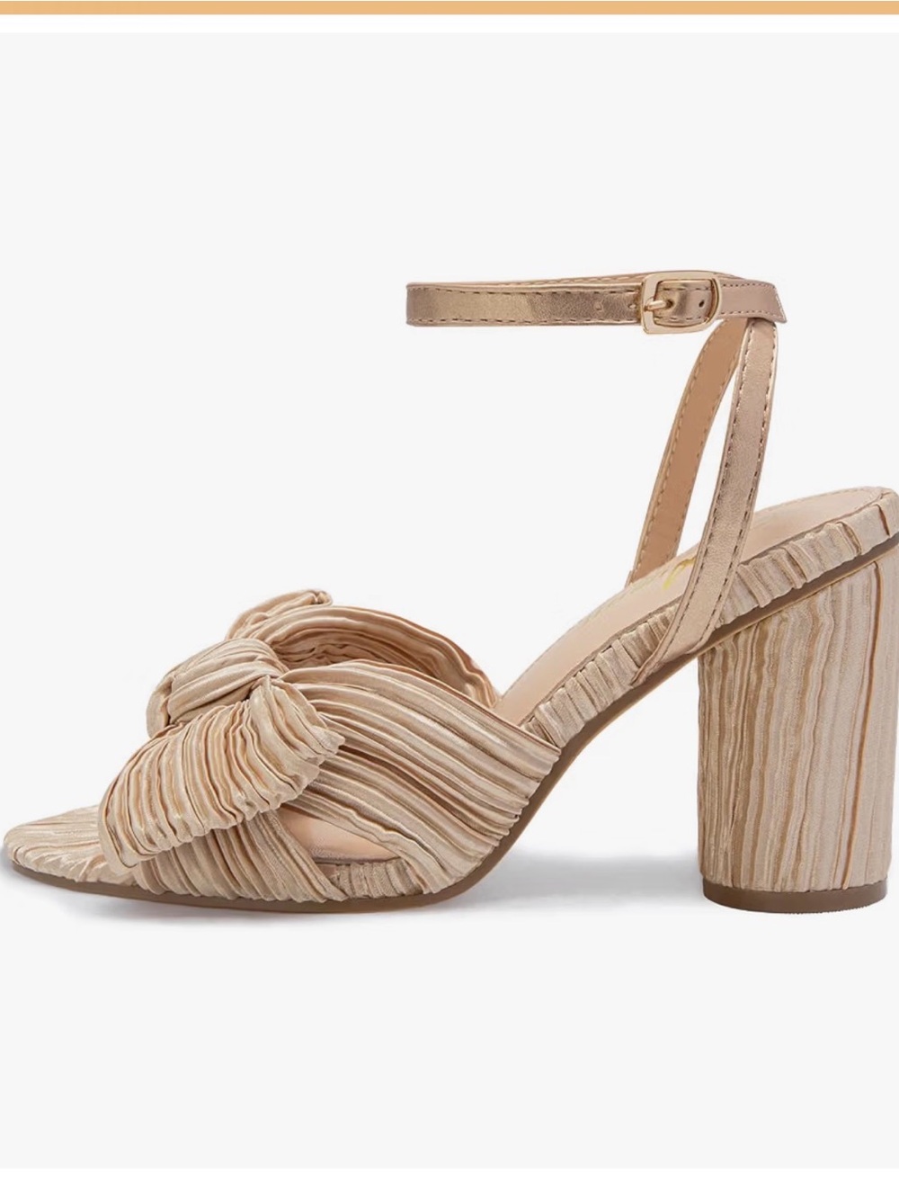 Pleated Knot Ankle-Strap Sandal — gold